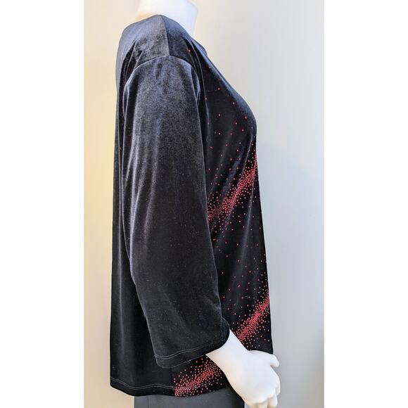 I.N. Studio Velvet Top 3X Black Red Sequined Stretch Holiday Dressy Party NEW - Picture 4 of 12